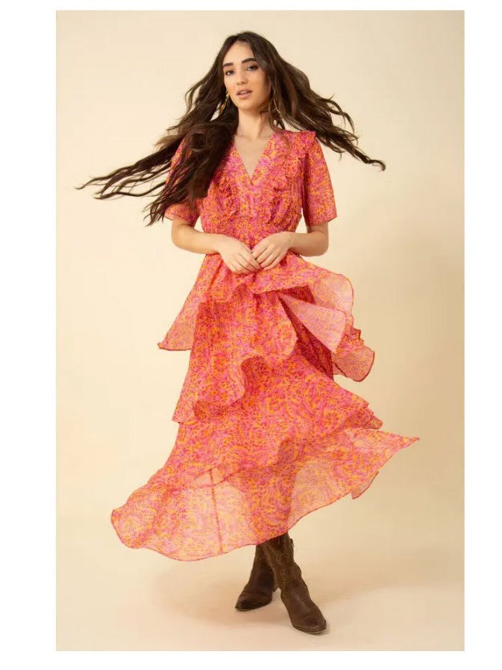 Hale Bob Laylee Tiered Chiffon Dress Sz M